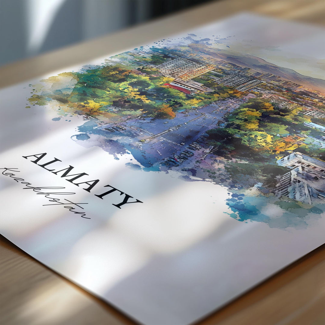 Almaty Wall Art, Kazakhstan Print, Almaty Kazakhstan Watercolor Art, Almaty Gift, Travel Print, Travel Poster, Housewarming Gift