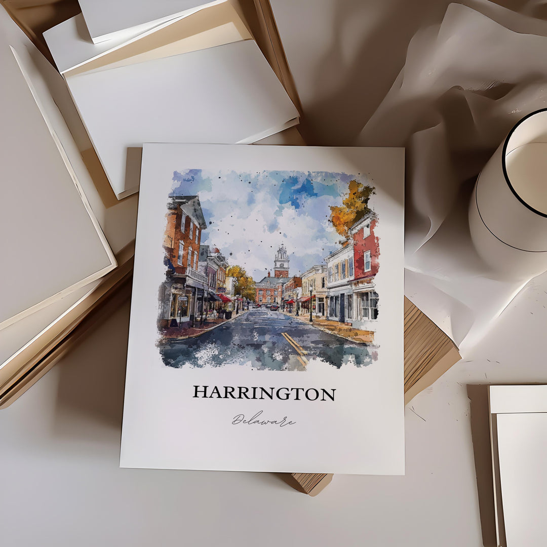 Harrington Delaware Art, Harrington DE Print, Delaware Watercolor Art, Harrington DE Gift, Travel Print, Travel Poster, Housewarming Gift