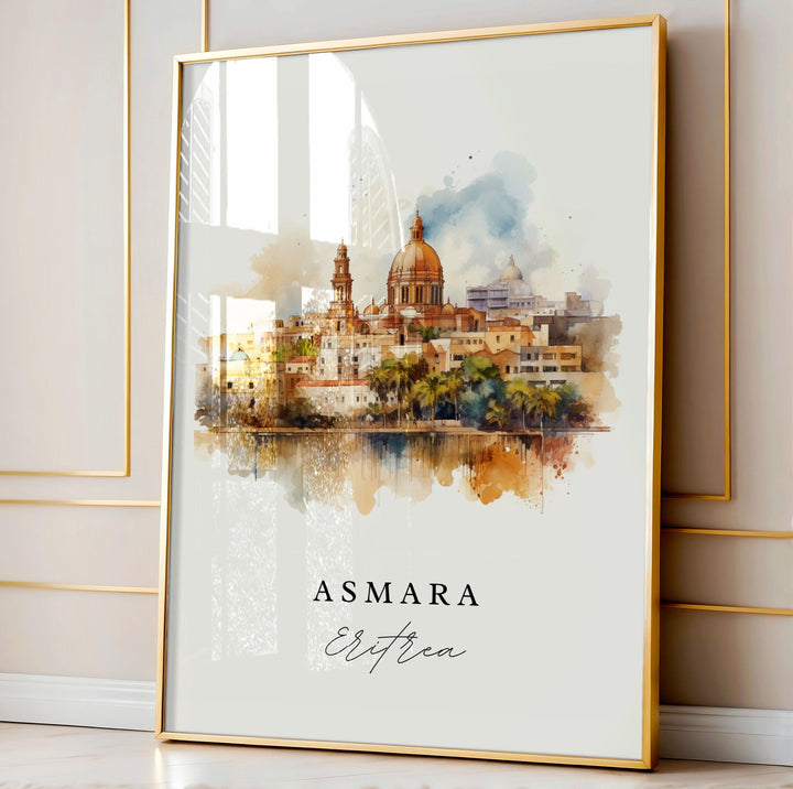 Asmara Wall Art, Asmara Print, Asmara Watercolor Art, Asmara Eritrea Gift, Eritrea Travel Poster, Housewarming Gift