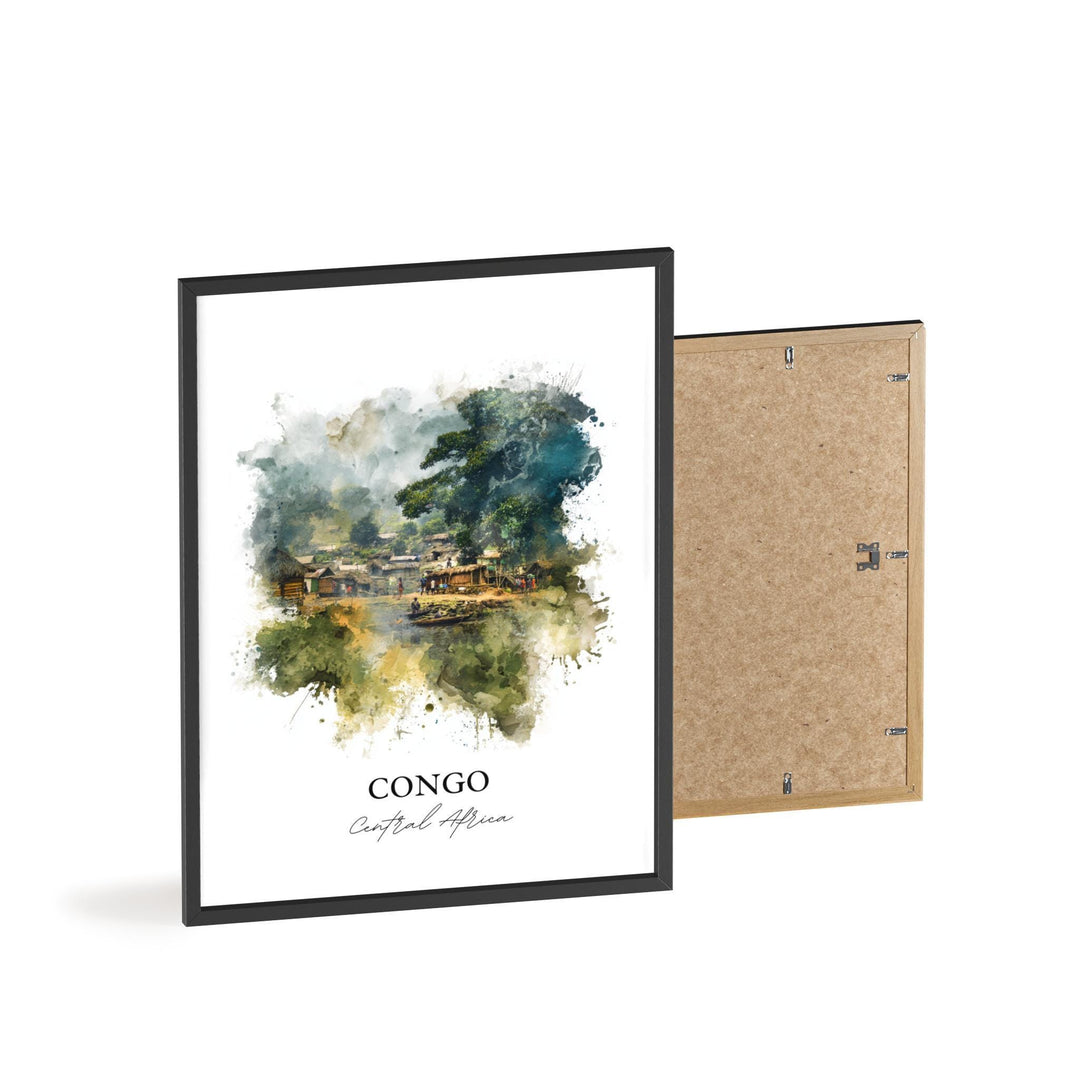 Congo Wall Art, Congo Print, Congo Africa Watercolor Art, Central Africa Gift, Travel Print, Travel Poster, Housewarming Gift