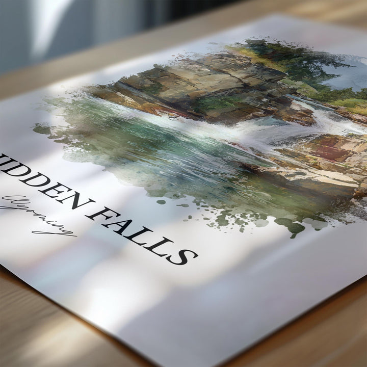 Hidden Falls Wall Art, Grand Tetons Print, Wyoming Watercolor Art, Hidden Falls Gift, Travel Print, Travel Poster, Housewarming Gift