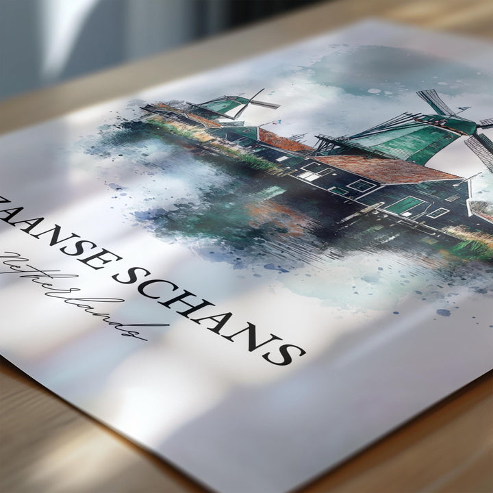Zaanse Schans Wall Art, Zaandam Print, Netherlands Watercolor Art, Zaanse Schans Gift, Travel Print, Travel Poster, Housewarming Gift