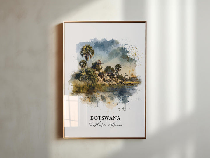 Botswana Wall Art, Botswana Print, Botswana Watercolor Art, Botswana Africa Gift, Travel Print, Travel Poster, Housewarming Gift