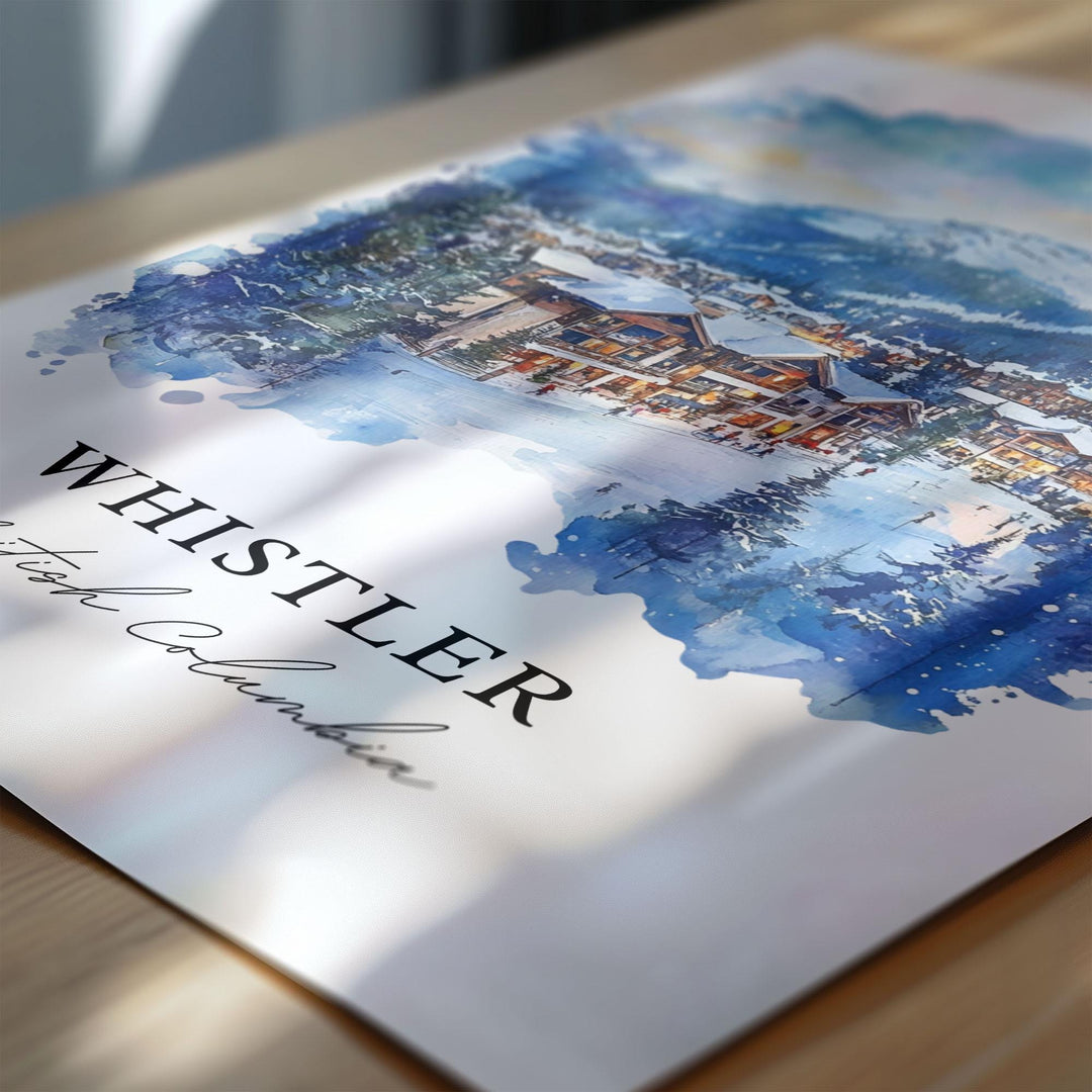 Whistler BC Wall Art, Whistler Village Print, Whistler Ski Watercolor, Vancouver Ski Gift, Travel Print, Travel Poster, Housewarming Gift