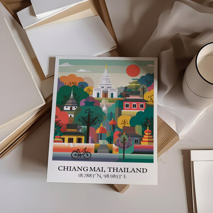 Chiang Mai Art, Chiang Mai Retro Travel Art, Chiang Mai Home Decor, Chiang Mai Gift, Thailand Travel Art, Travel Prints, Housewarming Gift