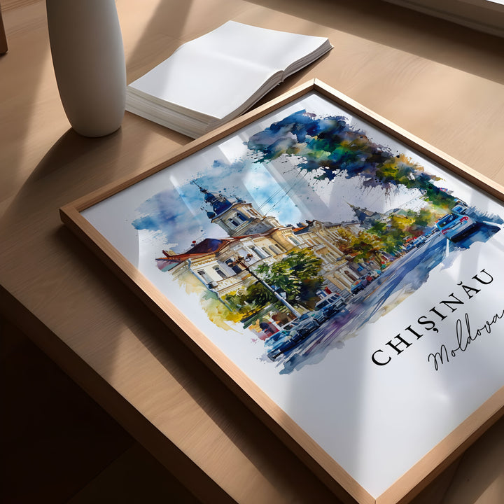 Chisinau watercolor travel art - Moldova, Chisinau print, Chisinau Wedding gift, Birthday present, Custom Text, Perfect Gift