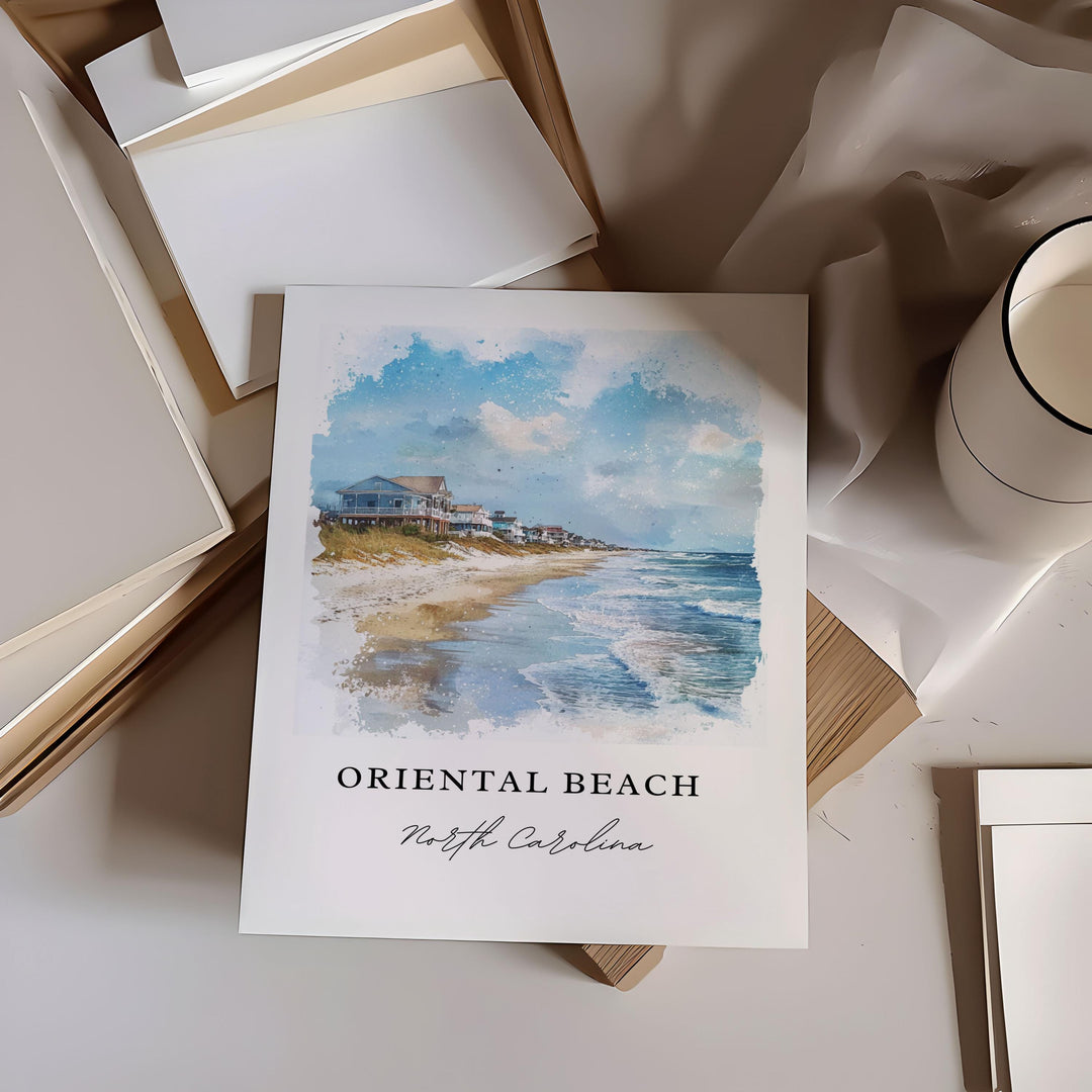 Oriental Beach NC Art, Oriental Beach Print, Pamlico NC Watercolor, John Bond Town Beach,
