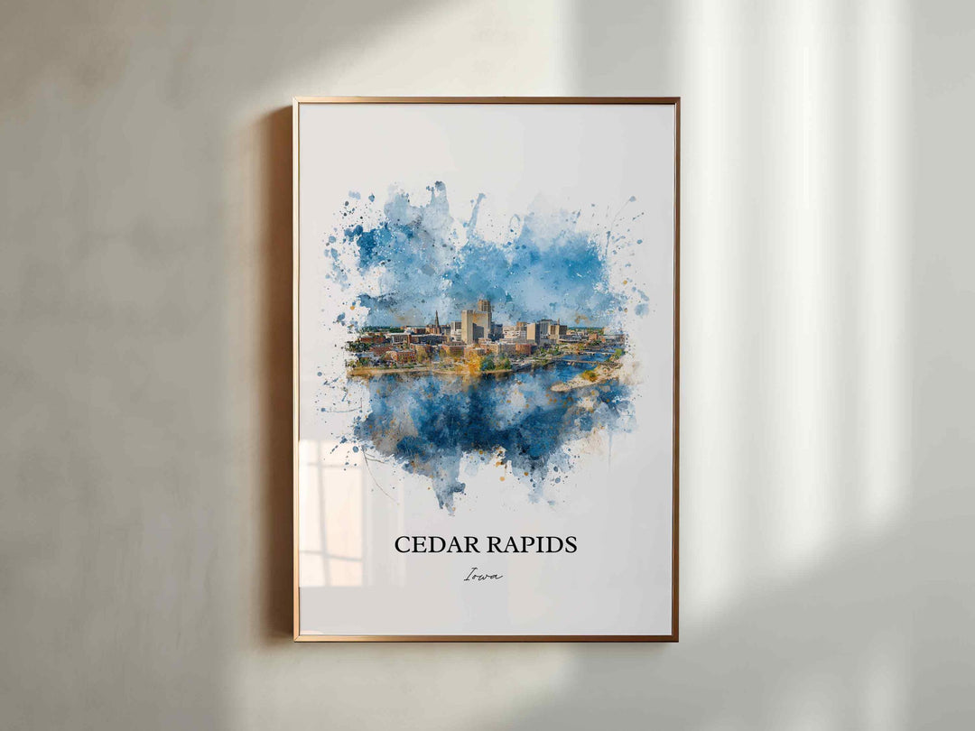 Cedar Rapids Wall Art, Cedar Rapids Print, Cedar Rapids Watercolor, Cedar Rapids Iowa Gift, Travel Print, Travel Poster, Housewarming Gift