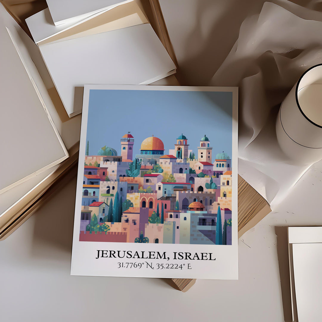Jerusalem Art, Jerusalem Retro Travel Art, Jerusalem Home Decor, Jerusalem Gift, Israel Travel Art, Travel Prints, Housewarming Gift