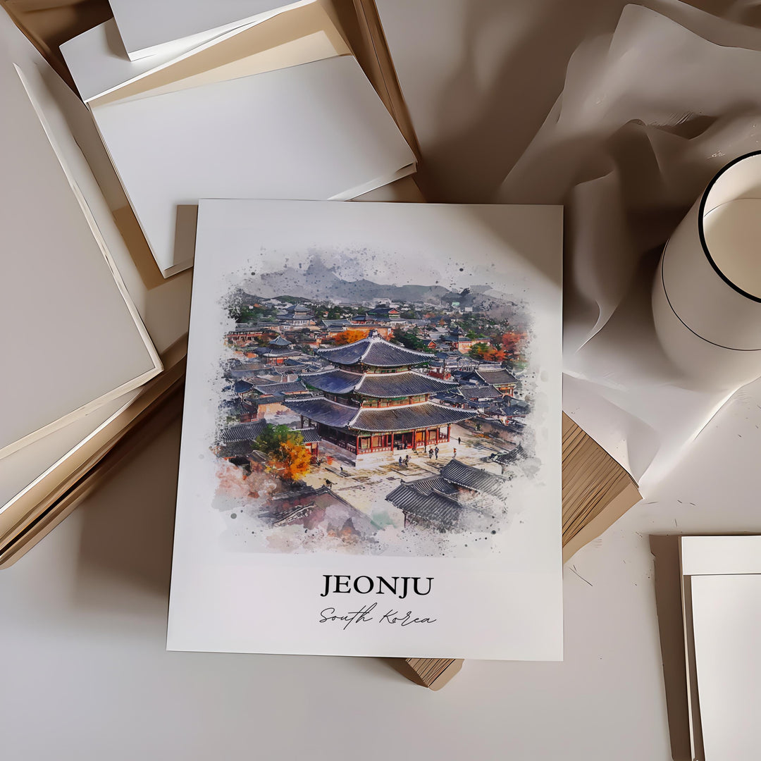 Jeonju Wall Art, Jeonju-si Print, South Korea Watercolor Art, Jeonju Gift, Travel Print, Travel Poster, Housewarming Gift
