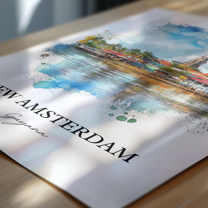 New Amsterdam Guyana Wall Art, Guyana Print, Guyana Watercolor Art, New Amsterdam Gift, Travel Print, Travel Poster, Housewarming Gift