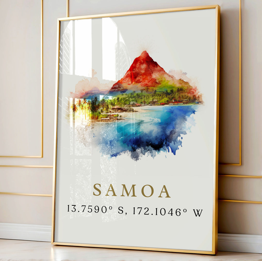 Samoa travel art - Samoa poster print with coordinates, Wedding gift, Birthday present, Custom Text, Perfect Gift