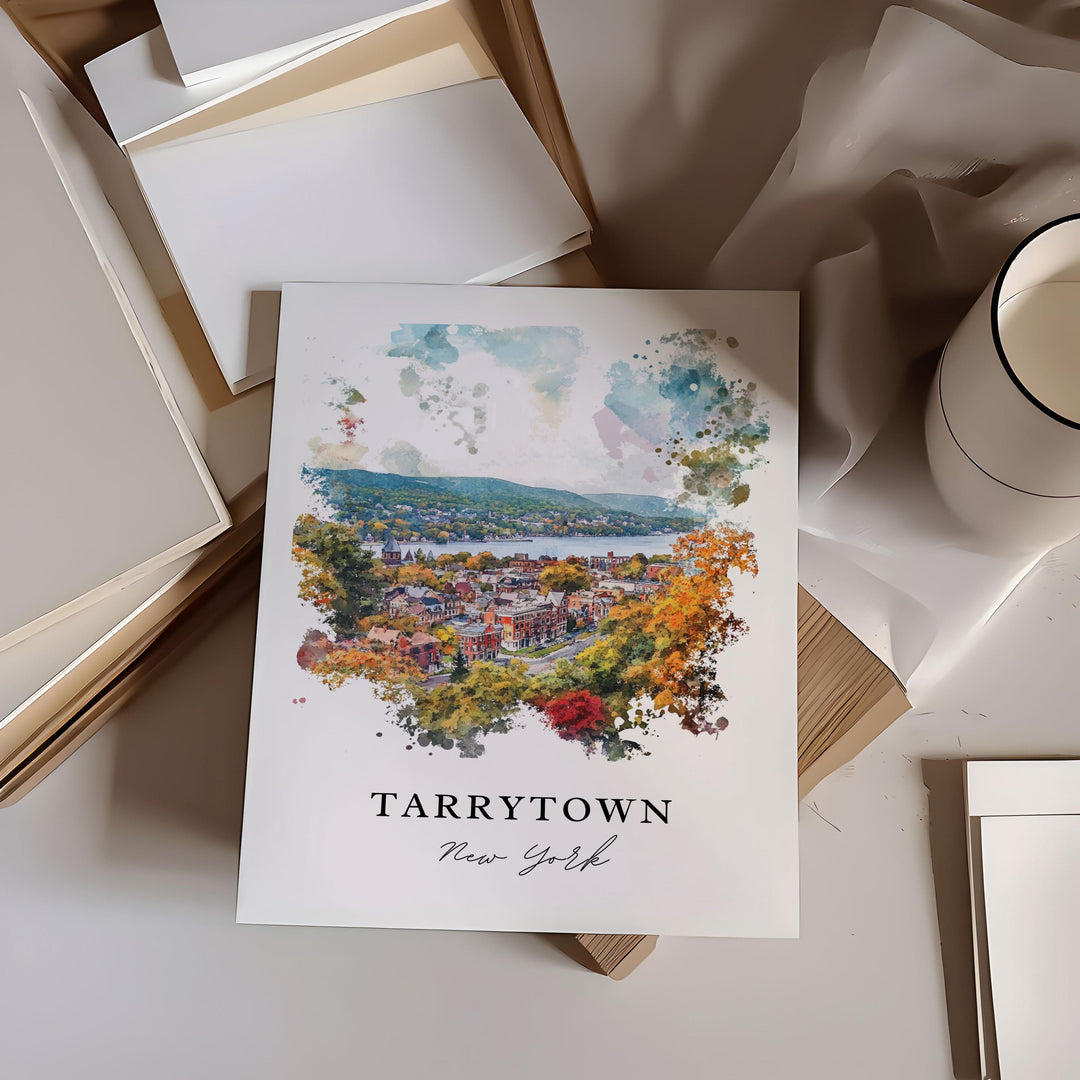 Tarrytown NY Wall Art, Tarrytown Town Print, Tarrytown Watercolor Art, Hudson Valley Gift,