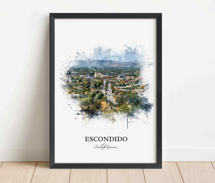 Escondido CA Wall Art, Escondido Print, Escondido Watercolor Art, Escondido California Gift, Travel Print, Travel Poster, Housewarming Gift