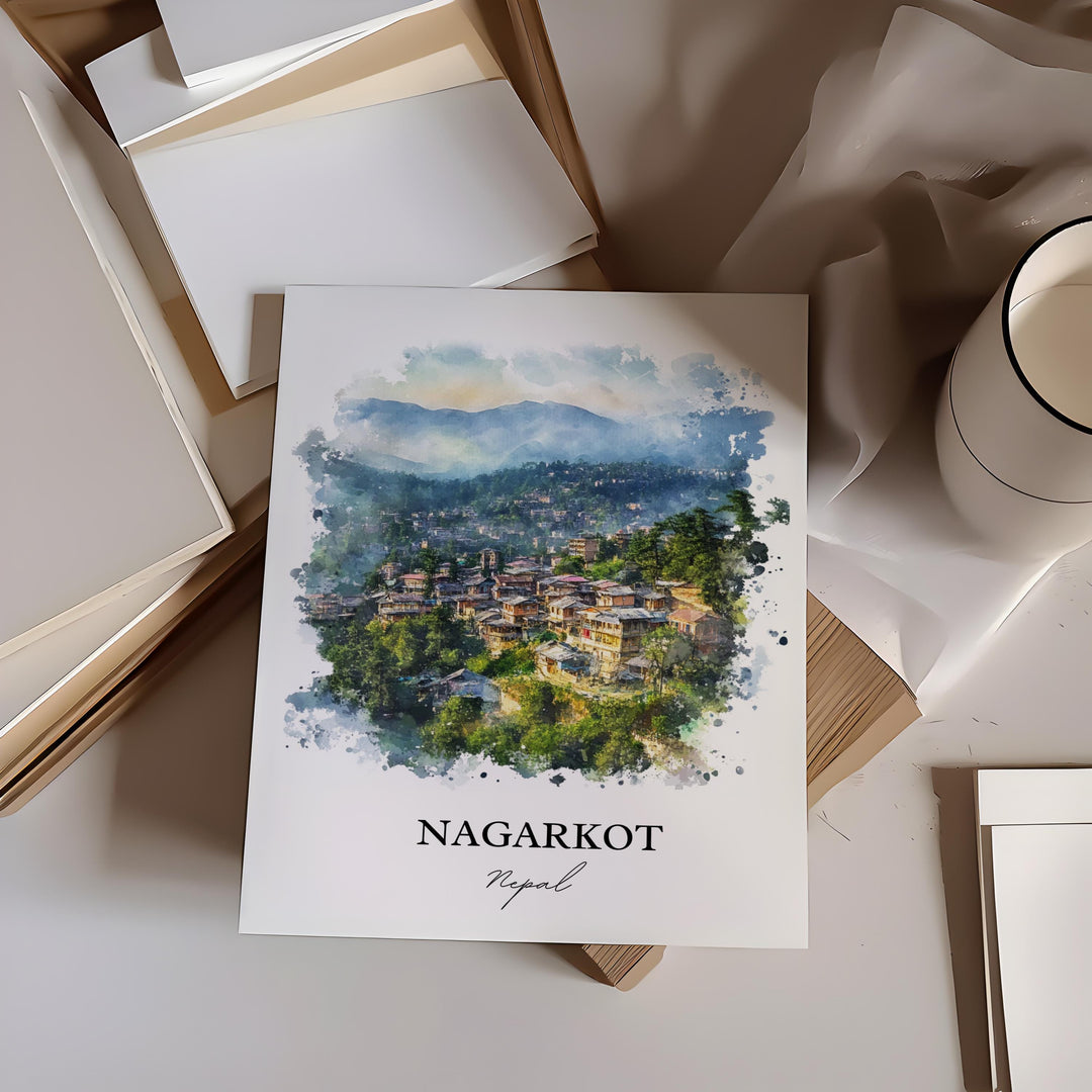 Nagarkot Wall Art, Kathmandu Valley Print, Nepal Watercolor Art, Nagarkot Gift, Travel Print, Travel Poster, Housewarming Gift