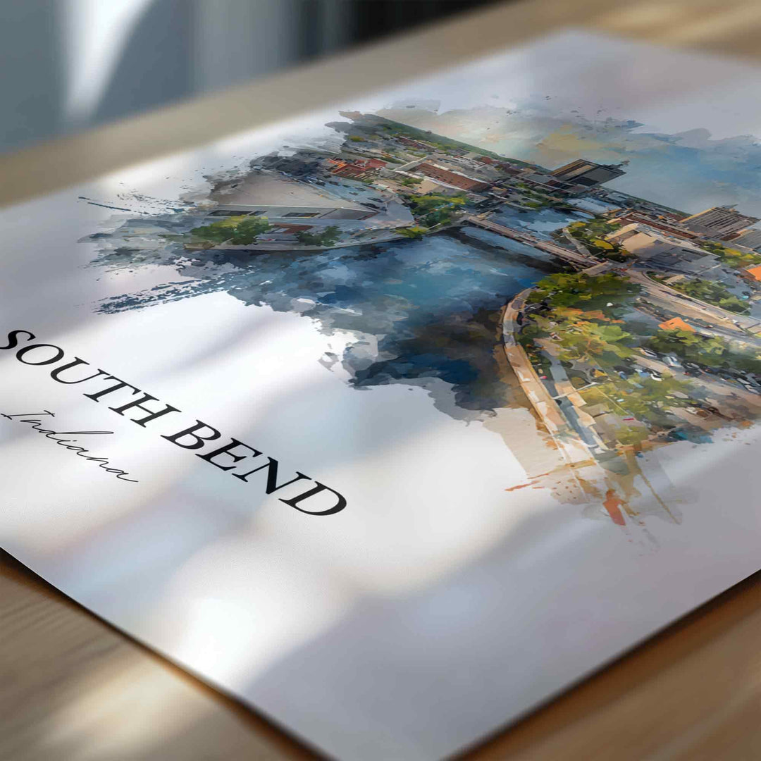 South Bend, Indiana Wall Art, South Bend Print, Indiana Watercolor Art, South Bend Indiana Gift, Travel Print, Travel Poster, Housewarming Gift