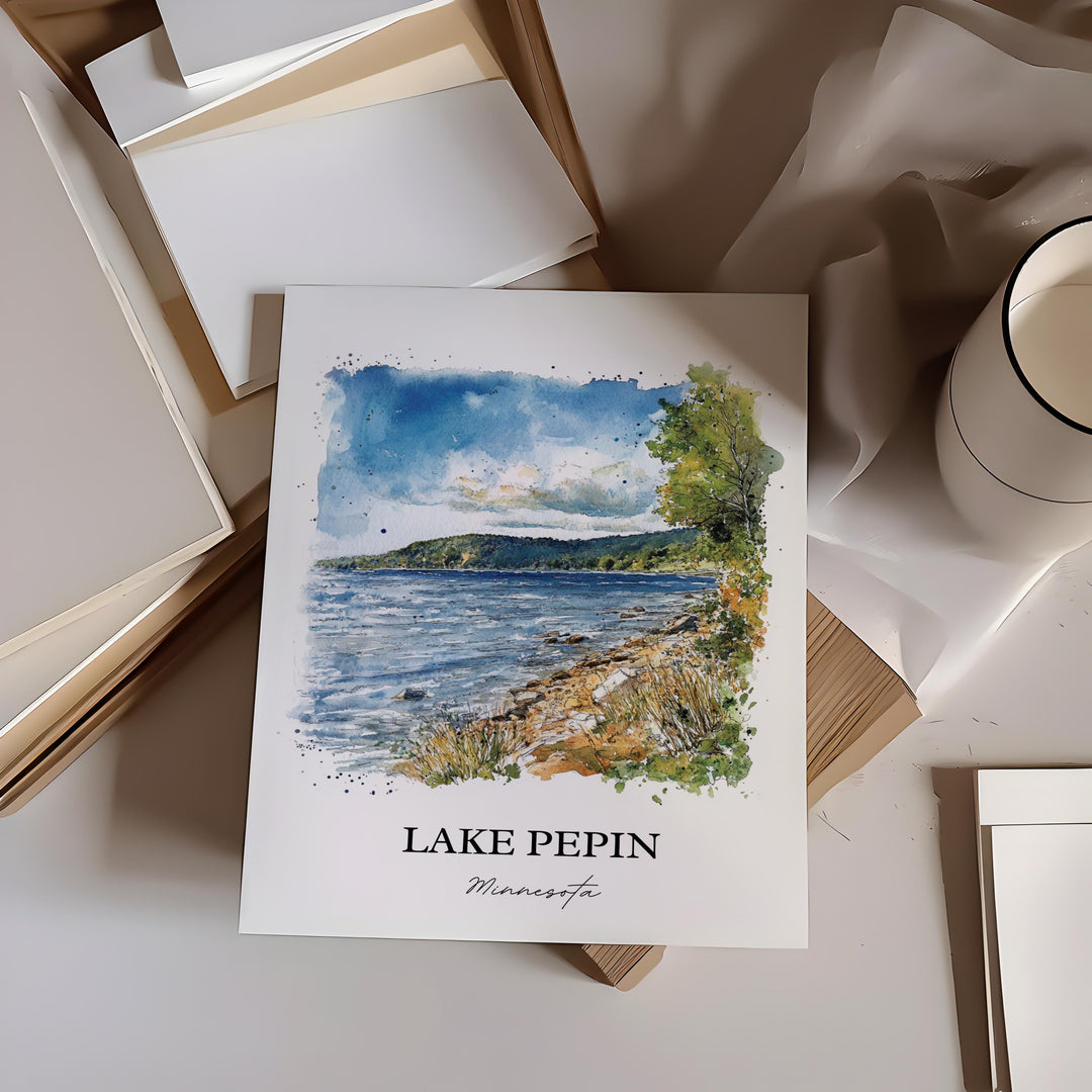 Lake Pepin MN Wall Art, Lake Pepin Print, Minnesota Watercolor Art, Lake Pepin Gift, Travel Print, Travel Poster, Housewarming Gift