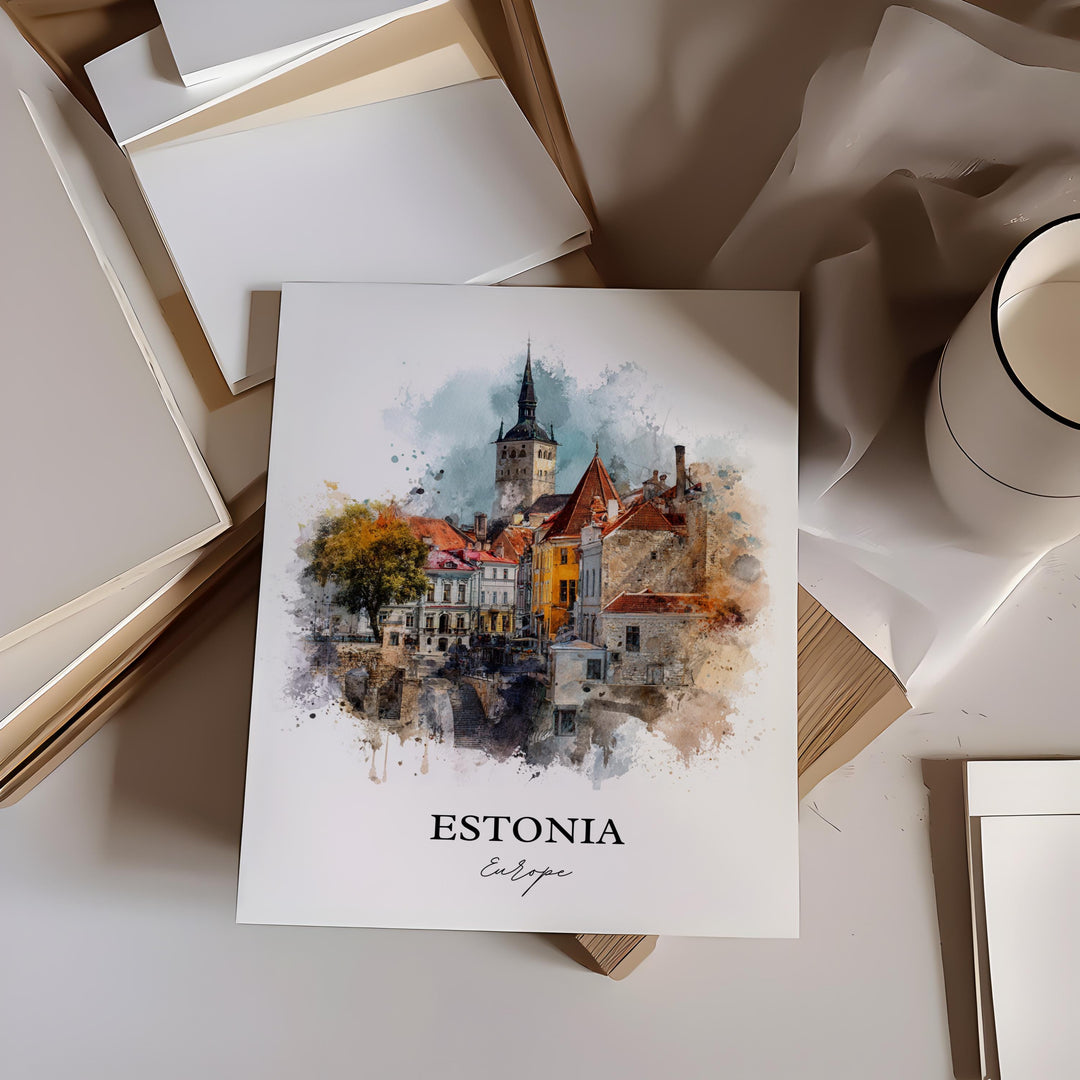 Estonia Wall Art, Estonia Print, Estonia Watercolor Art, Estonia Country Gift, Travel Print, Travel Poster, Housewarming Gift