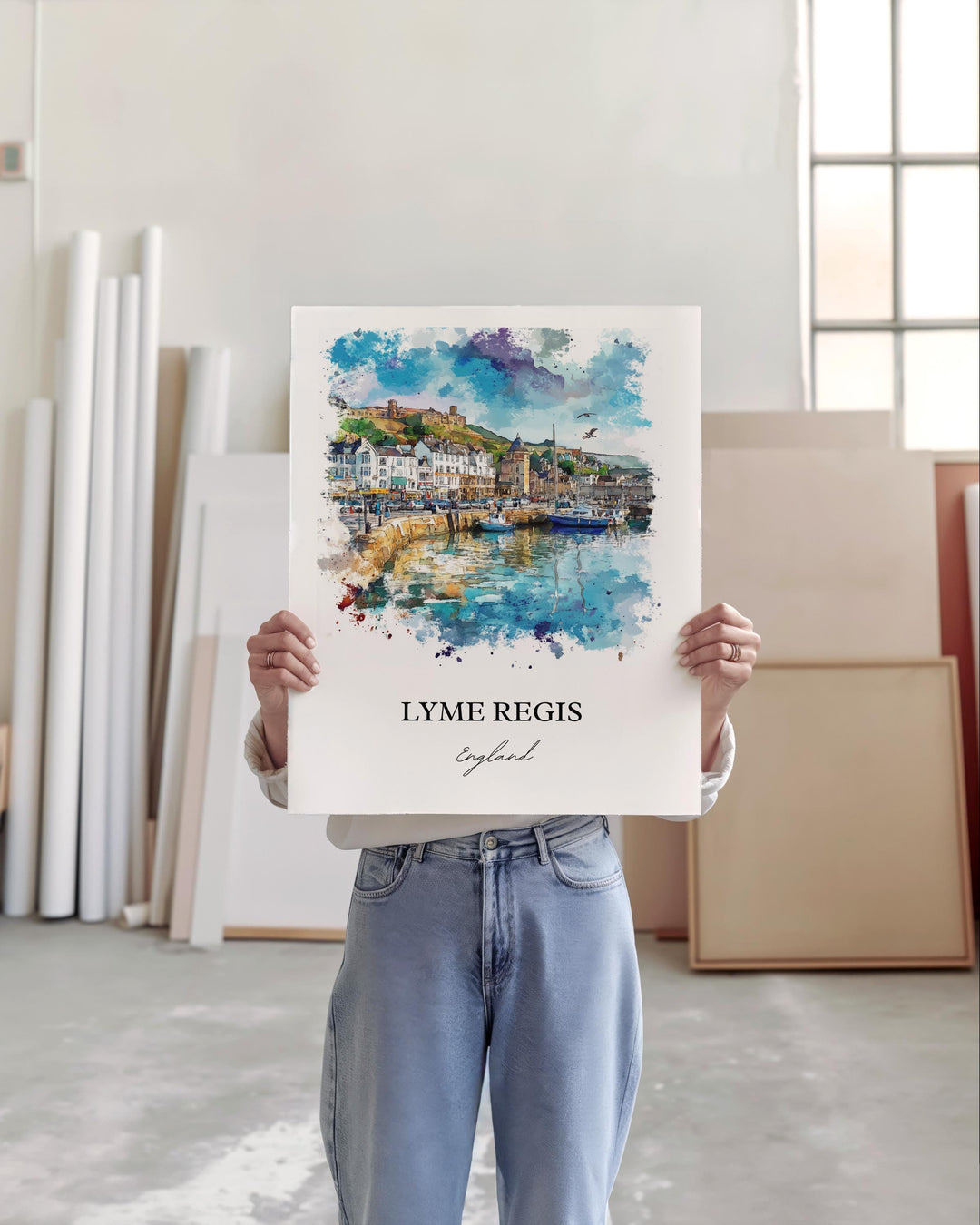 Lyme Regis Wall Art, West Dorset Print, England Watercolor Art, Lyme Regis England Gift, Travel Print, Travel Poster, Housewarming Gift