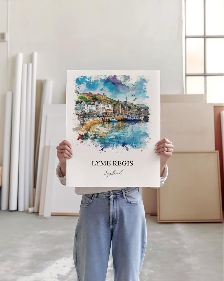 Lyme Regis Wall Art, West Dorset Print, England Watercolor Art, Lyme Regis England Gift, Travel Print, Travel Poster, Housewarming Gift