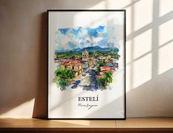 Estelí Wall Art, Estelí Nicaragua Print, Nicaragua Watercolor, Art Estelí Gift, Travel Print, Travel Poster, Housewarming Gift
