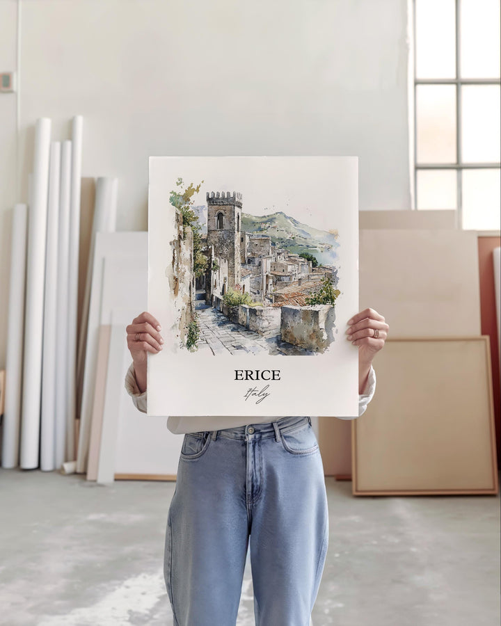 Erice Italy Wall Art, Sicily Print, Italy Watercolor Art, Erice Italy Gift, Travel Print, Travel Poster, Housewarming Gift