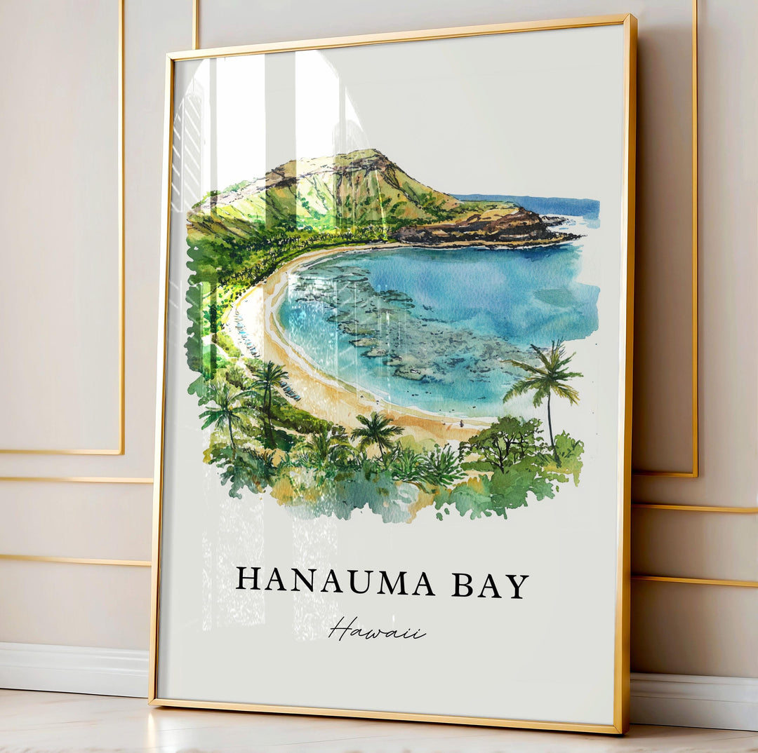 Hanauma Bay Wall Art, Oahu Print, Hanauma Bay Watercolor Art, East Honolulu Gift,