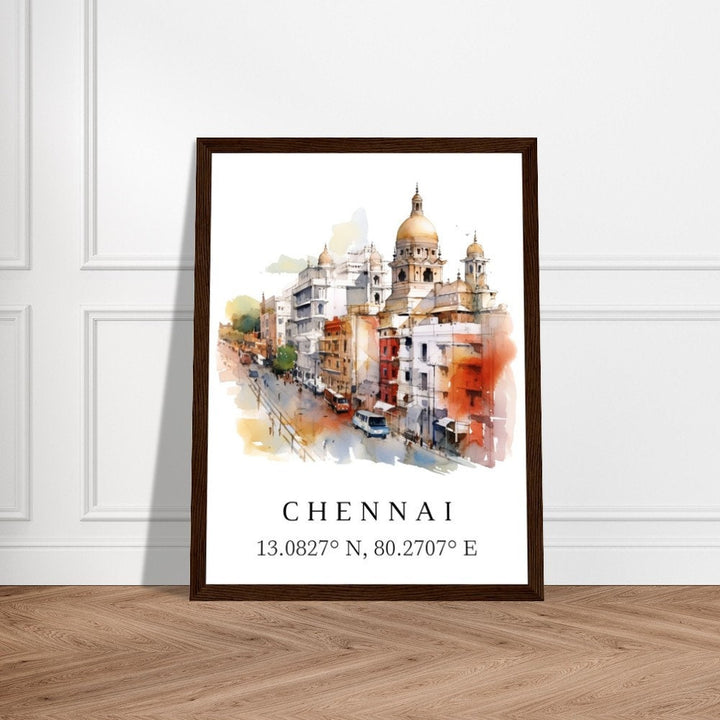 Chennai traditional travel art - India, Chennai poster, Wedding gift, Birthday present, Custom Text, Personalised Gift