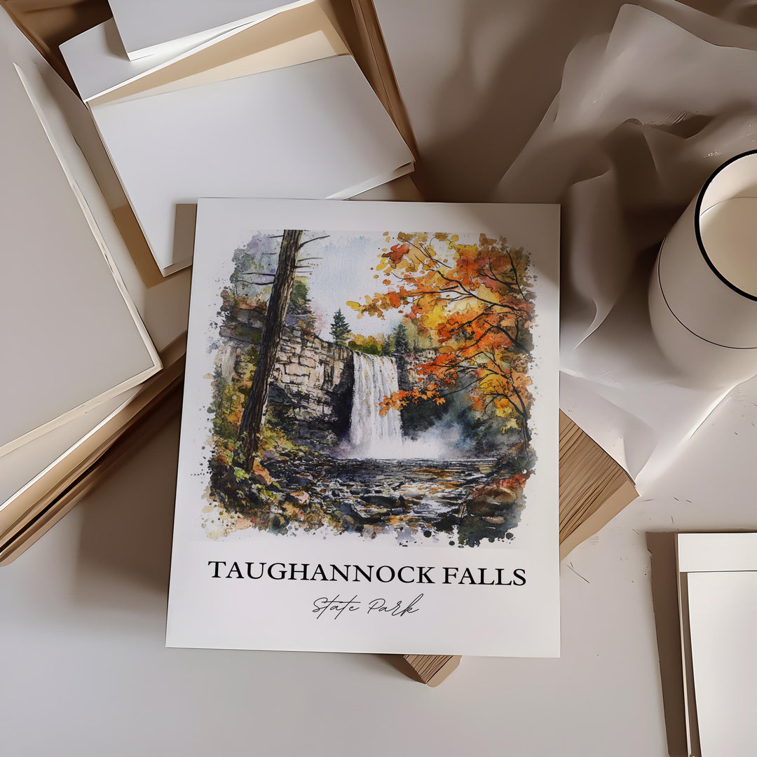 Taughannock Falls Wall Art, Trumansburg NY Print, NY Watercolor Art, Tompkins County Gift, Travel Print, Travel Poster, Housewarming Gift