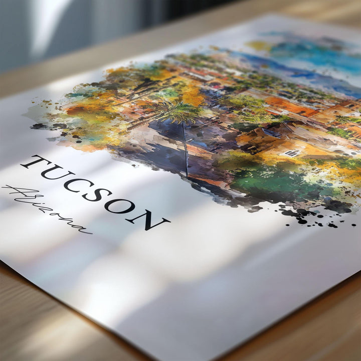 Tucson AZ Wall Art, Tucson Print, Tucson Watercolor Art, Pima County Gift, Travel Print, Travel Poster, Housewarming Gift