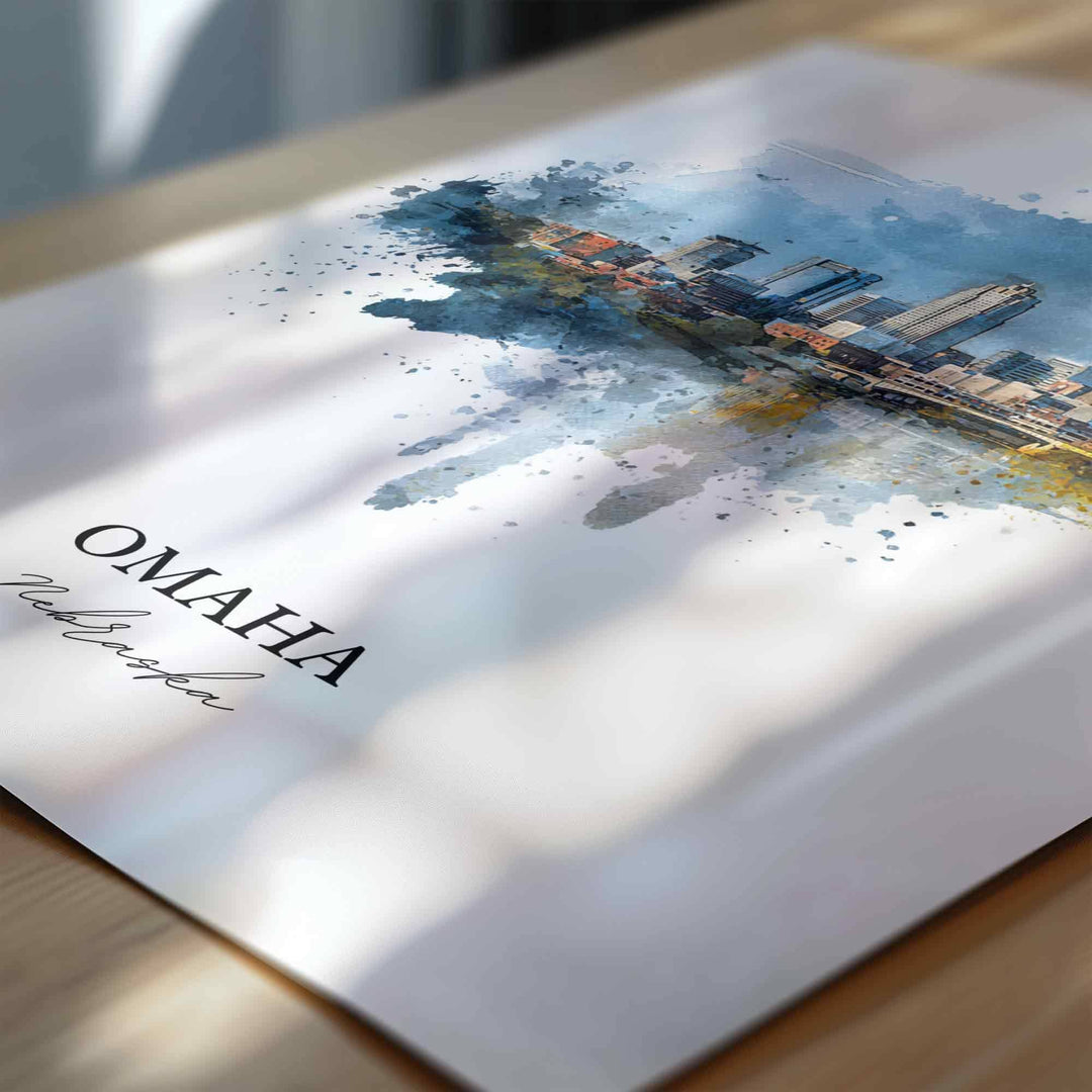 Omaha Nebraska Wall Art, Omaha Print, Nebraska Watercolor Art, Omaha NE Skyline Gift, Travel Print, Travel Poster, Housewarming Gift
