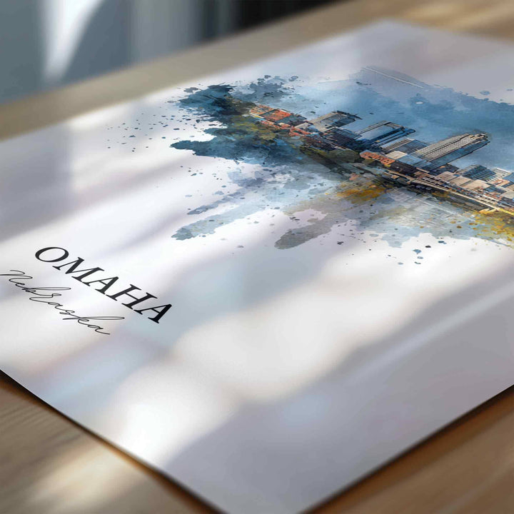 Omaha Nebraska Wall Art, Omaha Print, Nebraska Watercolor Art, Omaha NE Skyline Gift, Travel Print, Travel Poster, Housewarming Gift