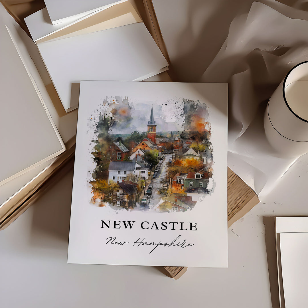 New Castle NH Wall Art, Rockingham County NH Print, New Castle Watercolor, New Castle Gift,