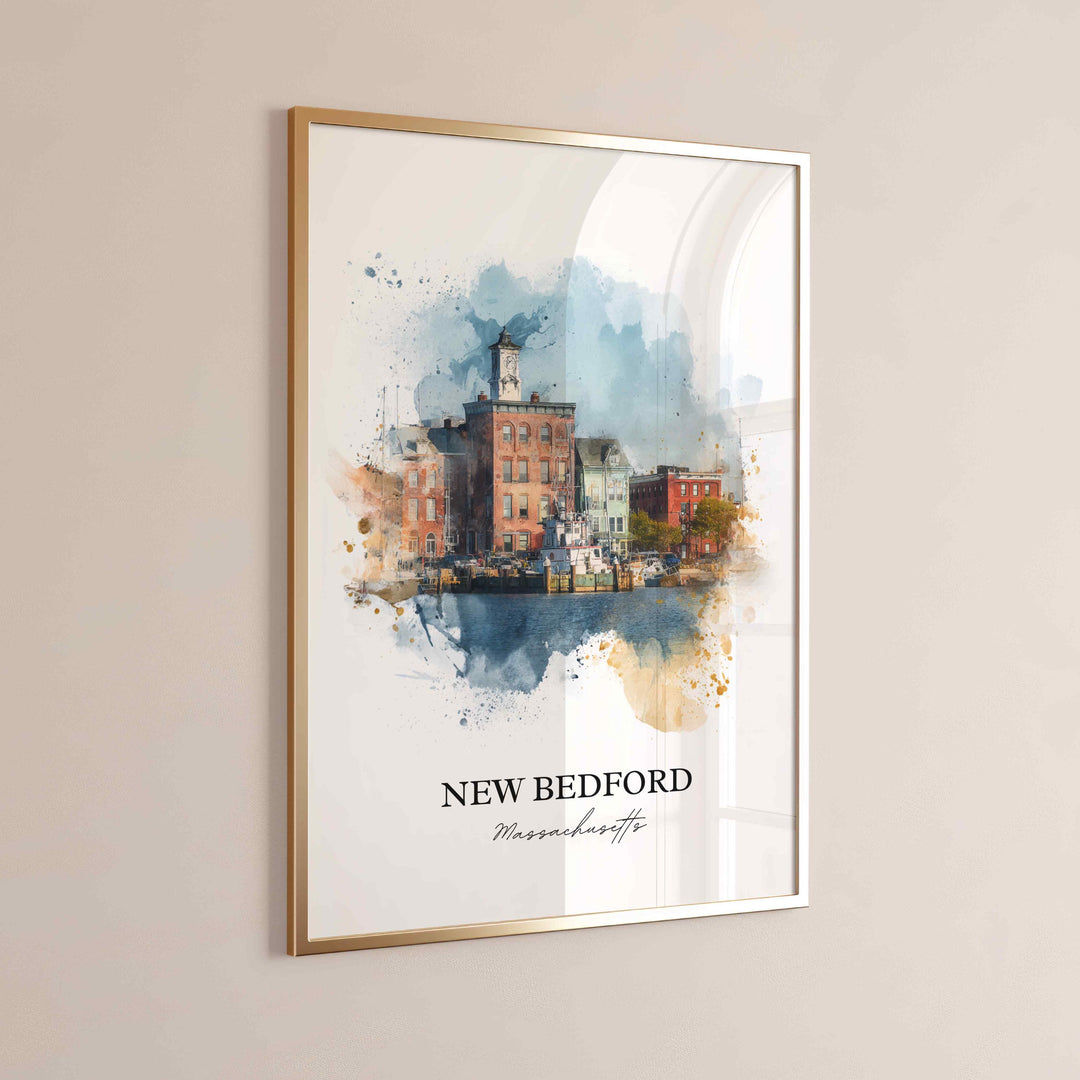New Bedford MA Wall Art, Bristol County Print, Massachusetts Watercolor, New Bedford Gift, Travel Print, Travel Poster, Housewarming Gift