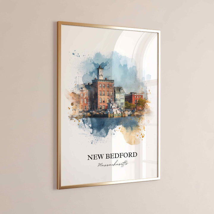 New Bedford MA Wall Art, Bristol County Print, Massachusetts Watercolor, New Bedford Gift, Travel Print, Travel Poster, Housewarming Gift