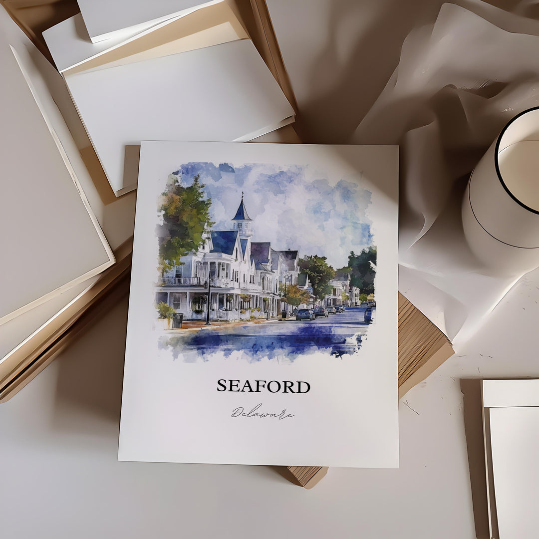 Seaford, Delaware, USA – Watercolor Art Print of Nanticoke River