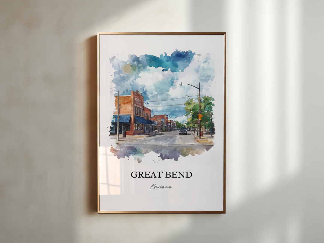 Great Bend KS Wall Art, Barton County Print, Kansas Watercolor Art, Great Bend Kansas Gift, Travel Print, Travel Poster, Housewarming Gift
