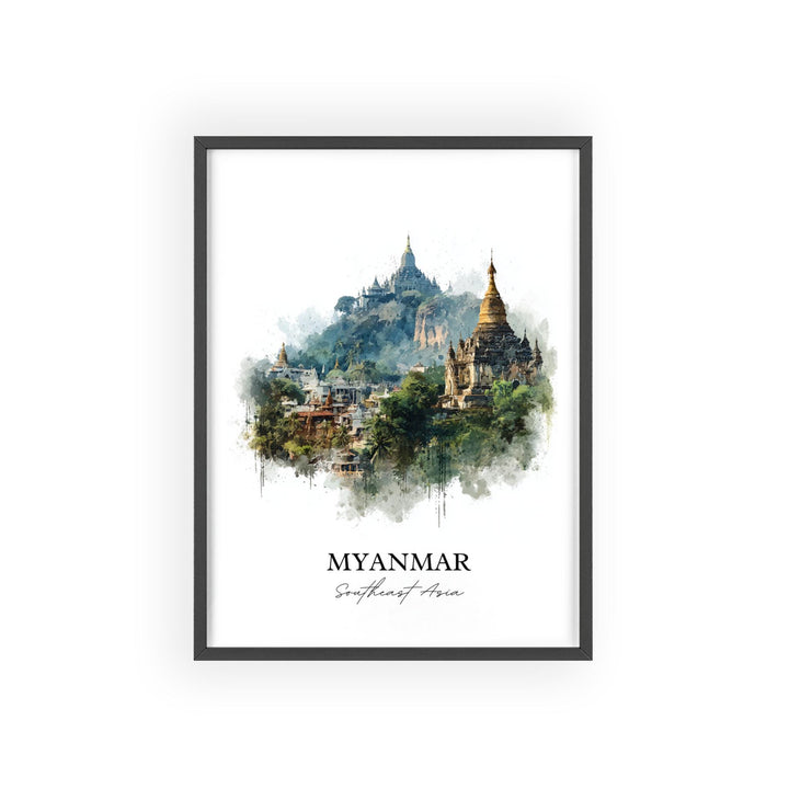 Myanmar Wall Art, Myanmar Print, Myanmar Watercolor Art, Myanmar Gift, Travel Print, Travel Poster, Housewarming Gift