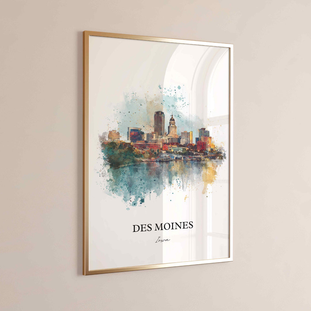 Des Moines, Iowa Wall Art, Des Moines Print, Iowa Watercolor Art, Iowa Gift, Travel Print, Travel Poster, Housewarming Gift