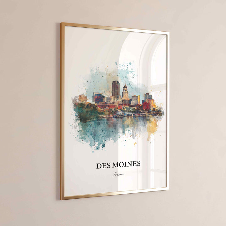 Des Moines, Iowa Wall Art, Des Moines Print, Iowa Watercolor Art, Iowa Gift, Travel Print, Travel Poster, Housewarming Gift