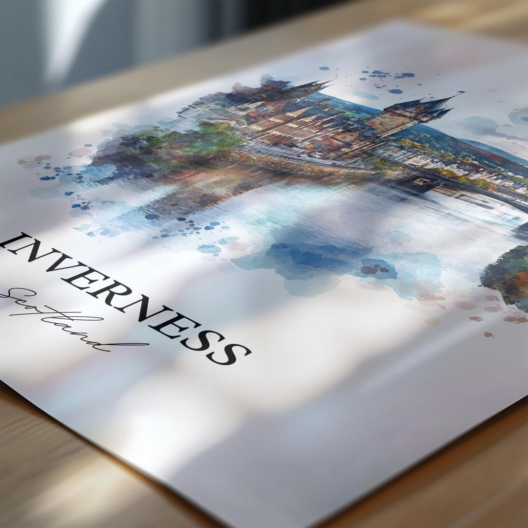 Inverness Wall Art, Scottish Highlands Print, Scotland Watercolor, Inverness Scotland Gift, Travel Print, Travel Poster, Housewarming Gift