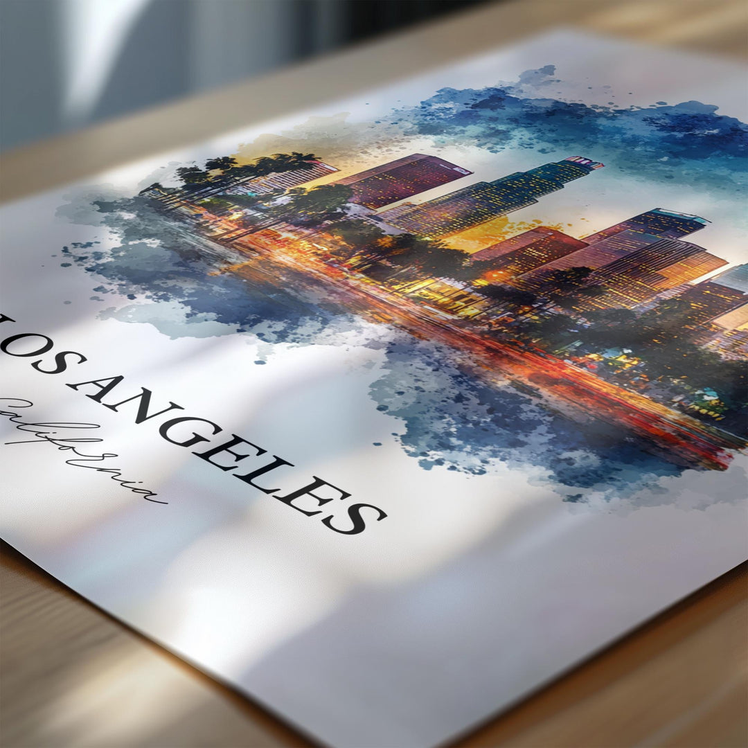 Los Angeles Wall Art, Los Angeles Print, Los Angeles Watercolor Art, LA Gift, Travel Print, Travel Poster, Housewarming Gift