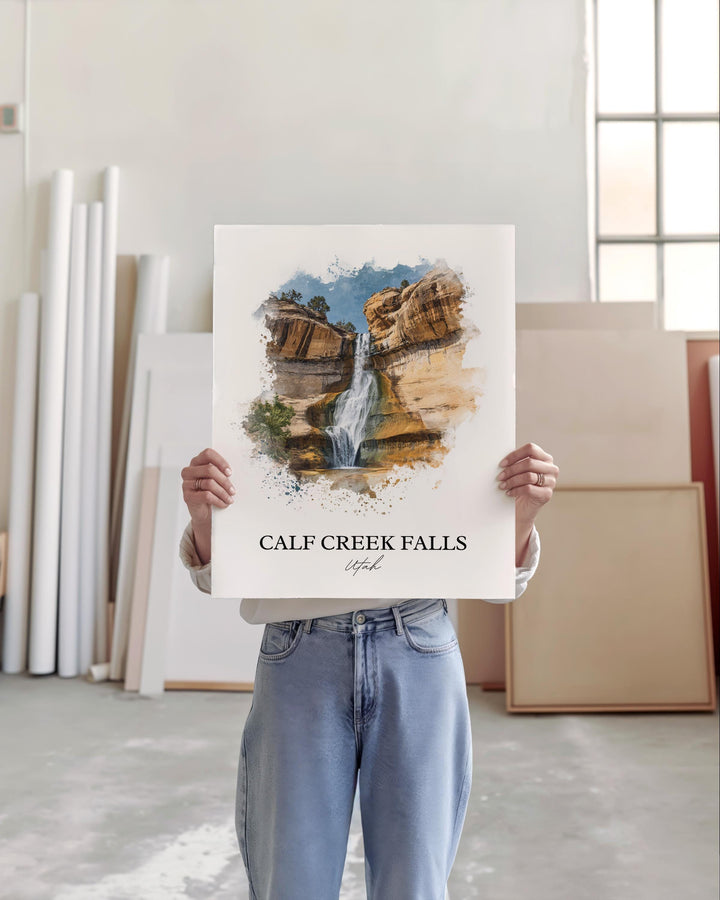 Calf Creek Falls Wall Art, Boulder UT Print, Utah Watercolor Art, Calf Creek Falls Gift, Travel Print, Travel Poster, Housewarming Gift