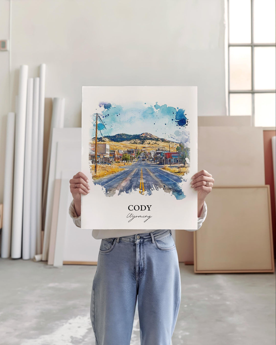 Cody Wyoming Wall Art, Cody WY Print, Wyoming Watercolor Art, Cody Wyoming Gift, Travel Print, Travel Poster, Housewarming Gift