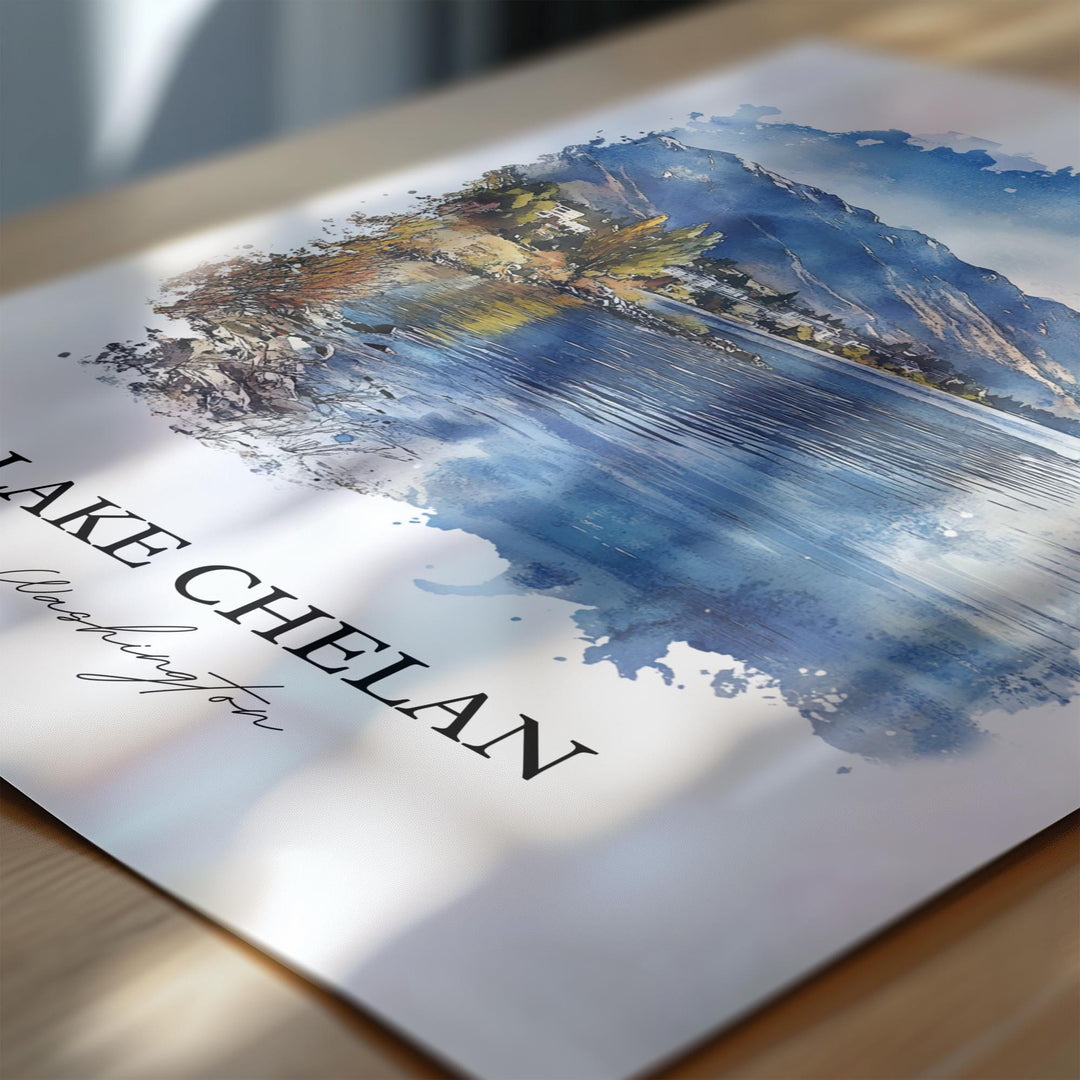 Lake Chelan Wall Art, Chelan County Print, Washington Watercolor Art, Lake Chelan Gift, Travel Print, Travel Poster, Housewarming Gift