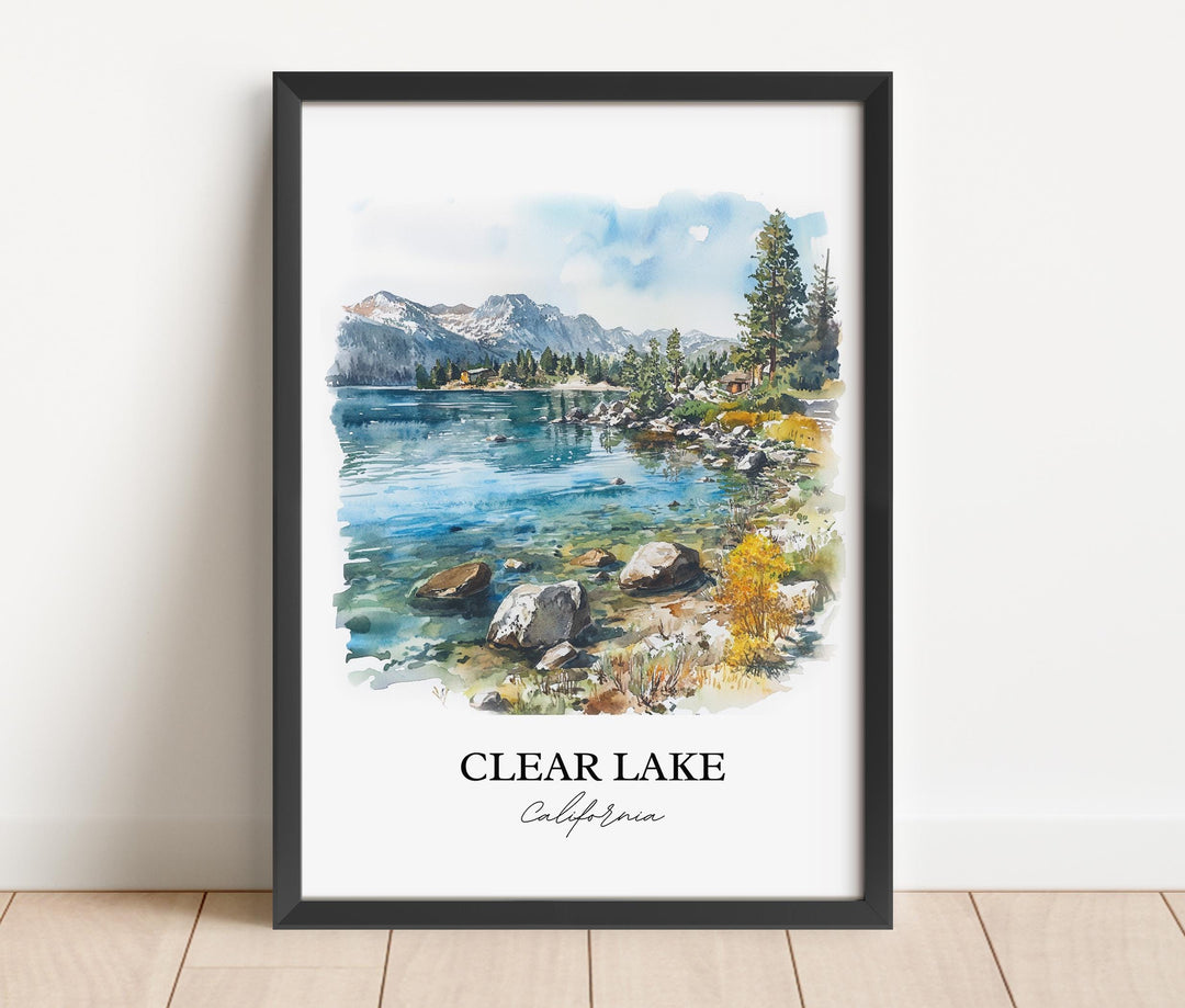 Clear Lake CA Wall Art, Napa County Print, California Watercolor Art, Clear Lake Gift, Travel Print, Travel Poster, Housewarming Gift