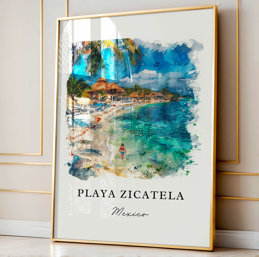 Playa Zicatela MX Art, Playa Zicatela Print, Oaxaca Watercolor Art, Puerto Escondido Gift, Travel Poster, Housewarming Gift