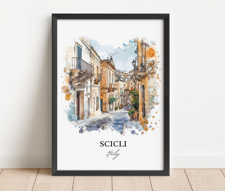 Scicli Wall Art, Ragusa Italia Print, Sicily Watercolor Art, Scicli Gift, Travel Print, Travel Poster, Housewarming Gift