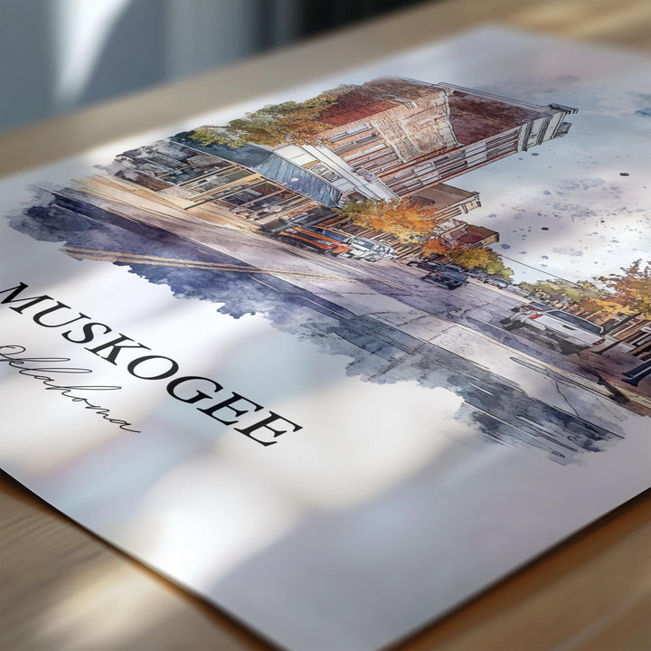 Muskogee OK Wall Art, Arkansas River Print, Oklahoma Watercolor Art, Muskogee OK Gift, Travel Print, Travel Poster, Housewarming Gift
