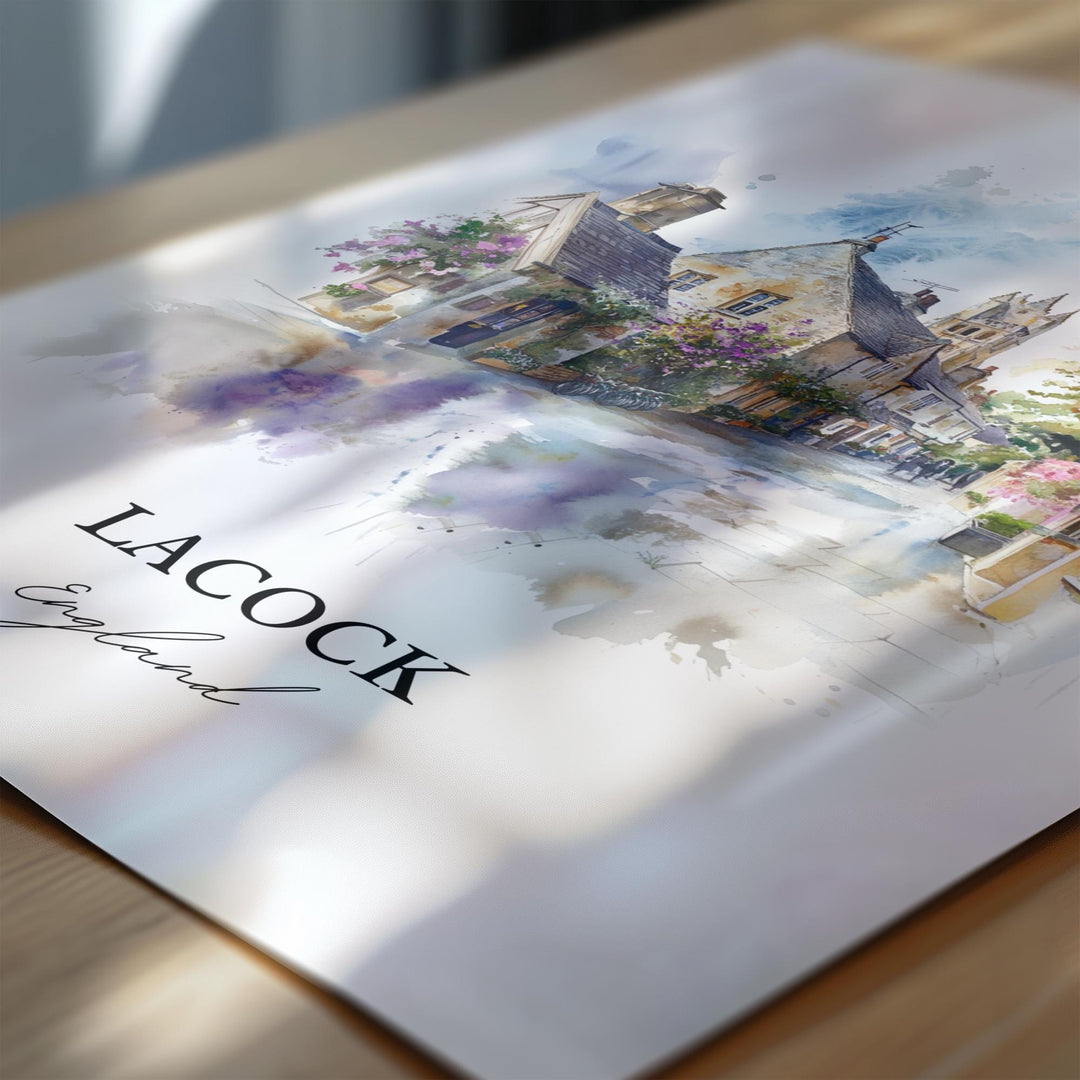 Lacock England Wall Art, Lacock Print, Wiltshire Watercolor Art, Lacock Gift, Travel Print, Travel Poster, Housewarming Gift